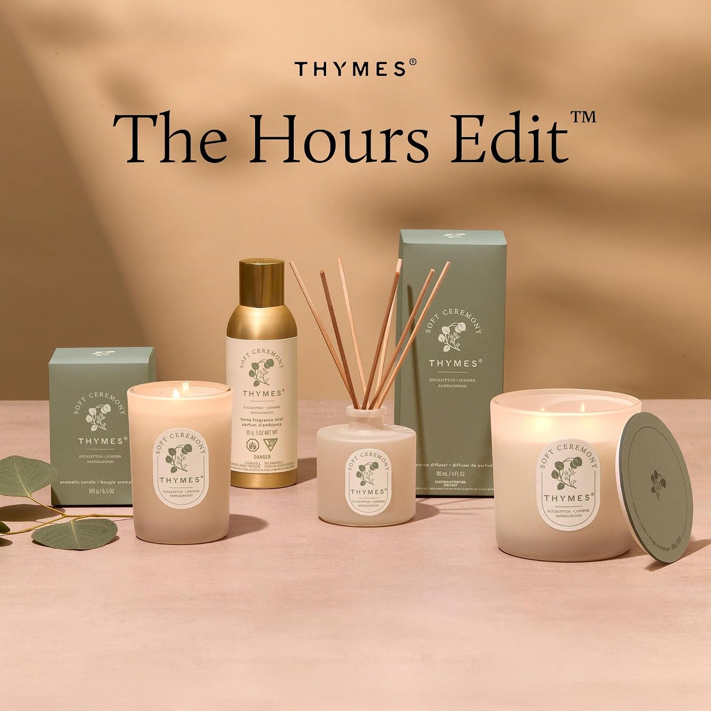 Thymes Scented Candles for Home Decor - Luxury Home Fragrance Gifts for Women & Men – Soft Ceremony (2 Wick Medium Candle, 13 oz)