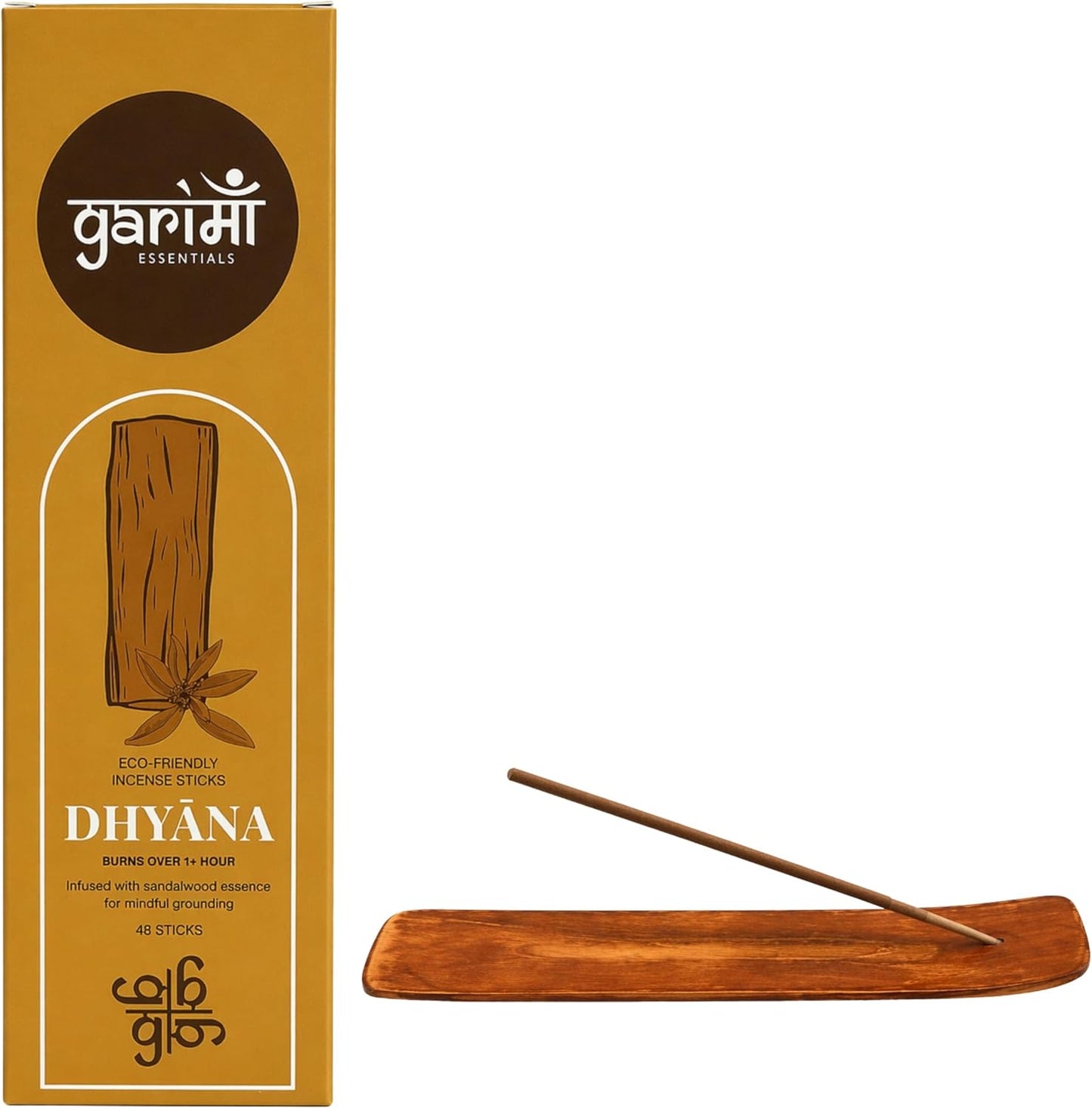 Premium Dhyana Sandalwood Natural Incense Sticks - Long Lasting Charcoal Free Incense, Meditation, Yoga, Relaxation, Outdoor Fragrance Pack of 48 Sticks with Free Wooden Stand