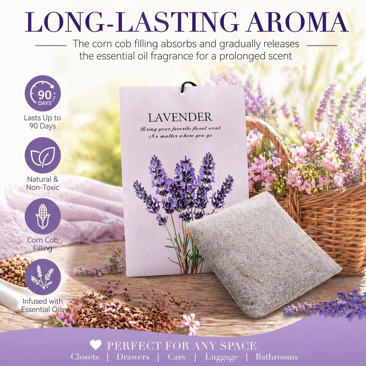 12 Pack Scented Sachets Lavender Jasmine Air Freshener Bags Fragrance Sachet Drawer Closet Deodorizer Home Fragrance Sachets for Wardrobe Bathroom Car