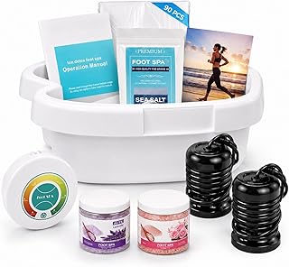 Ionic Foot Bath Detox Machine for Home Use, Ion Soak Foot Spa with Basin, Controller & 2 Ion Arrays, Includes 3 Bath Salts & 90 Disposable Liners, Spa-Quality Foot Detox Set