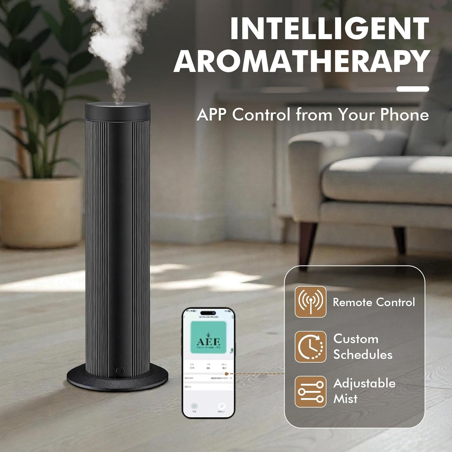 Waterless Essential Oil Diffuser with App Control, Cold-Air Nebulizing Aroma Machine, Covers Up to 1000 Sq Ft, Ultra-Quiet, USB-C Powered