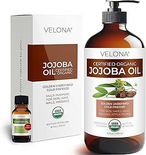 velona Jojoba Oil USDA Certified Organic - 16 Fl Oz in Glass Bottle | 100% Pure and Natural | Golden, Unrefined, Cold Pressed, Hexane Free | Moisturizing Face, Hair, Body, Skin Care