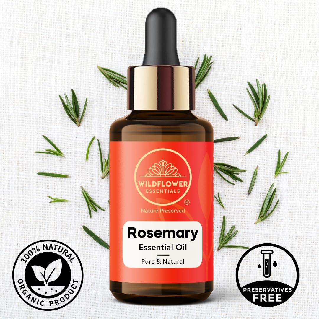 Rosemary Essential Oil (Rosmarinus officinalis) 100% Natural Steam Distilled Oil For Face, Skin, Hair, Body | with Glass Dropper 1.01 Fl Oz (30ml)