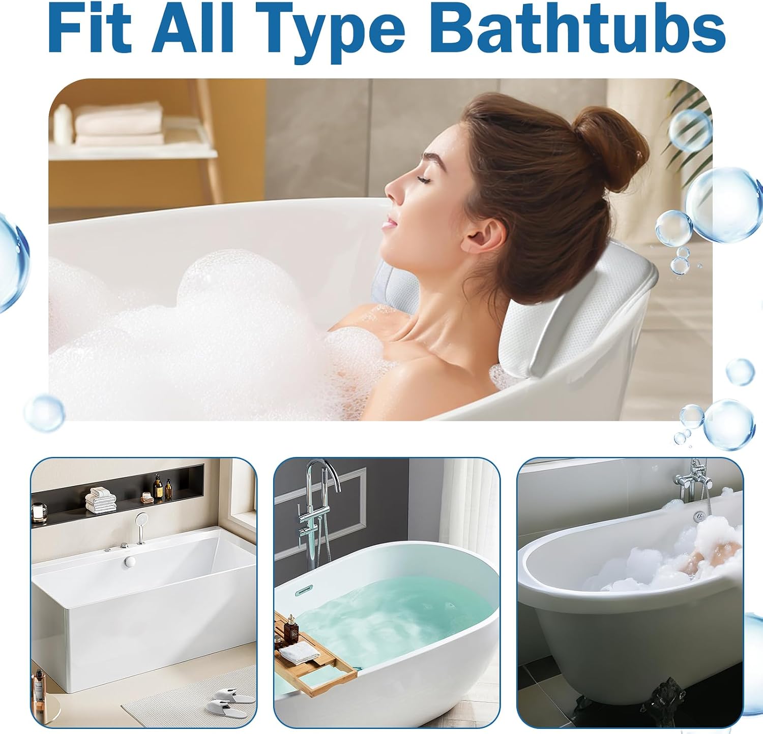EMMTEEY Full Body Bath Pillow for Tub,Bathtub Pillow for Head and Neck Support, Soft Tub Pillow for Comfort, Non-Slip Bath Cushion for Women, Men and Seniors Bath Accessories