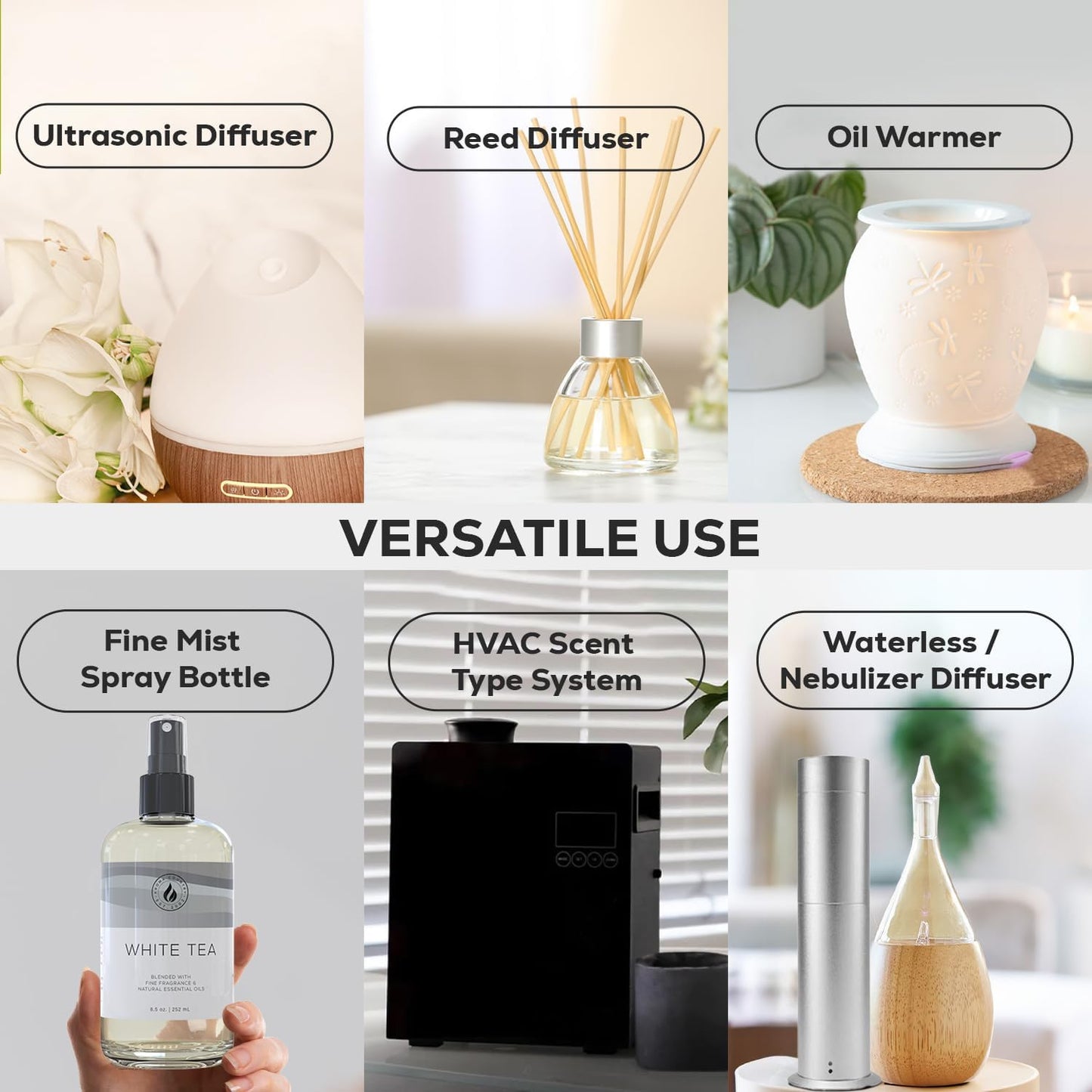 Aroma Country White Tea Diffuser Oil - Luxury Essential Oils for Diffuser Refill & Air Freshener Room Spray, Long-Lasting, Natural Fragrance and Hotel Scent for Diffusers & Machines (8.5 Fl Oz)