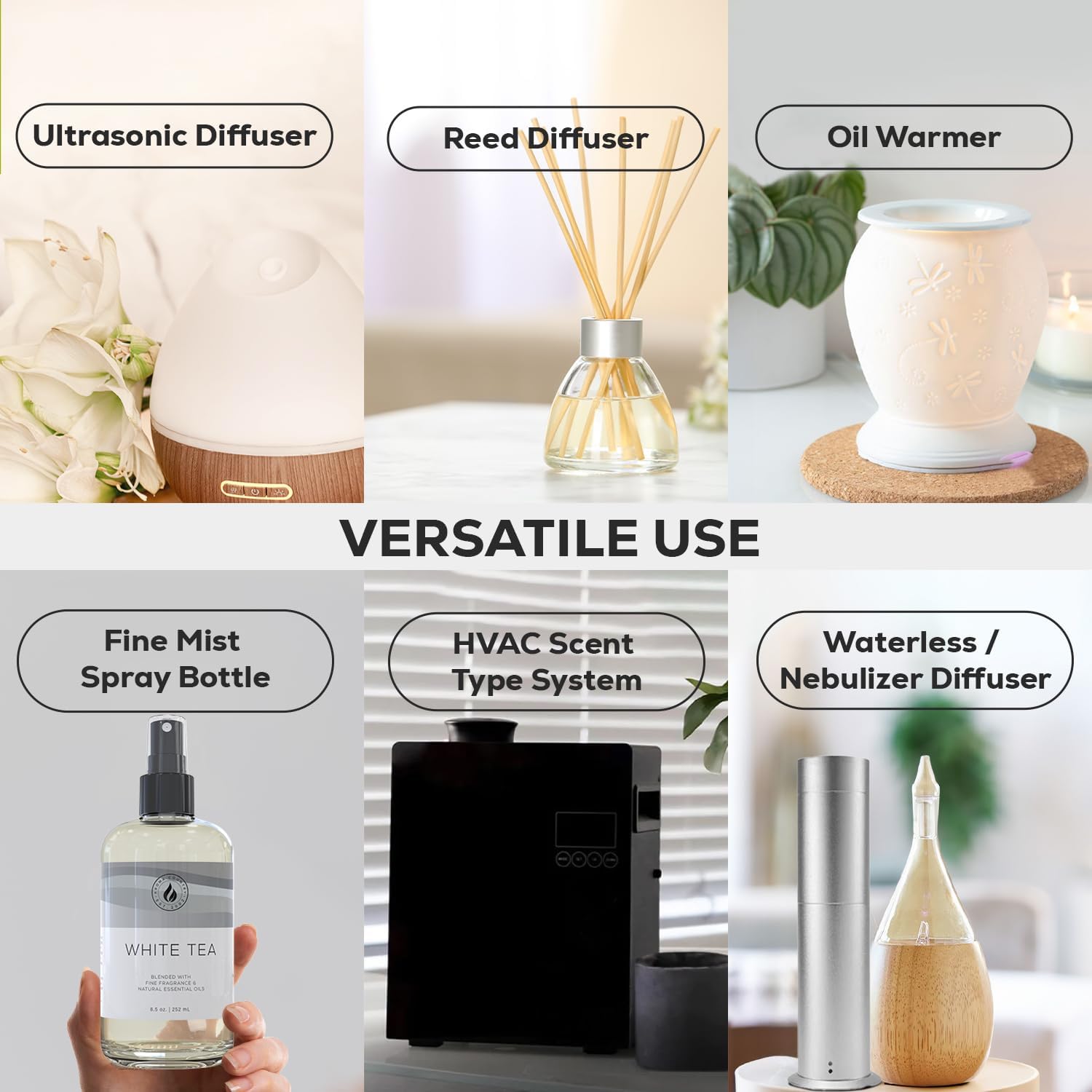 Aroma Country White Tea Diffuser Oil - Luxury Essential Oils for Diffuser Refill & Air Freshener Room Spray, Long-Lasting, Natural Fragrance and Hotel Scent for Diffusers & Machines (8.5 Fl Oz)
