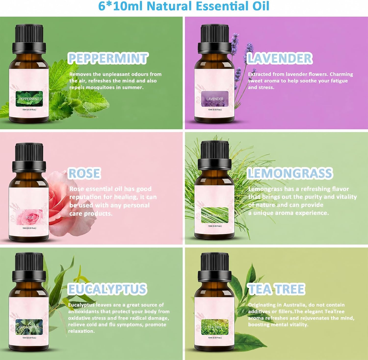 Oil Diffuser & Essential Oils Set - Oil Diffuser 150ml with 6 Essential Oils Set, Aromatherapy Cool Mist Oil Diffusers for Essential Oils, Auto Shut-Off，7 Colors Night Light,Gifts for Mom