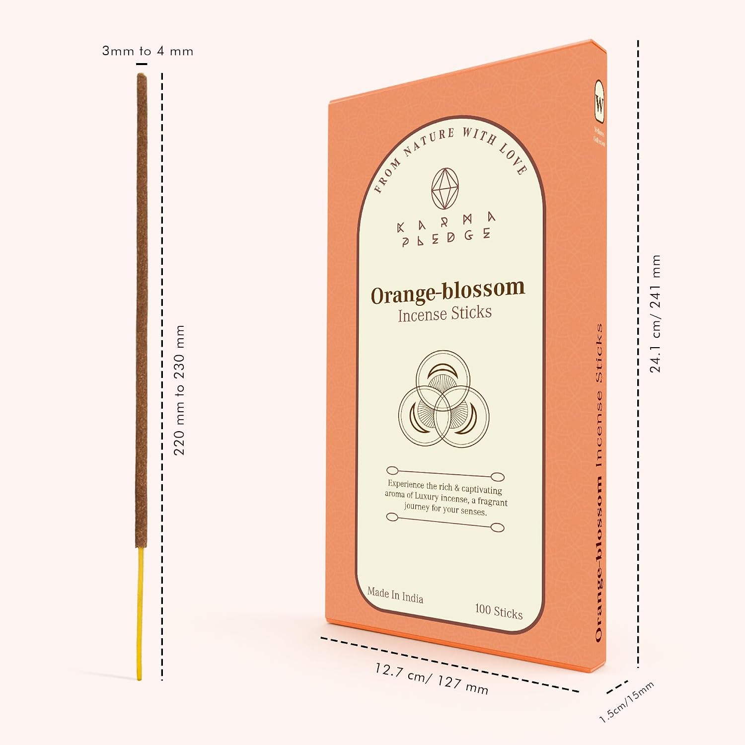 KarmaPledge Orange Blossom Incense Sticks, Burn Time 45-60 Min, 100 Sticks