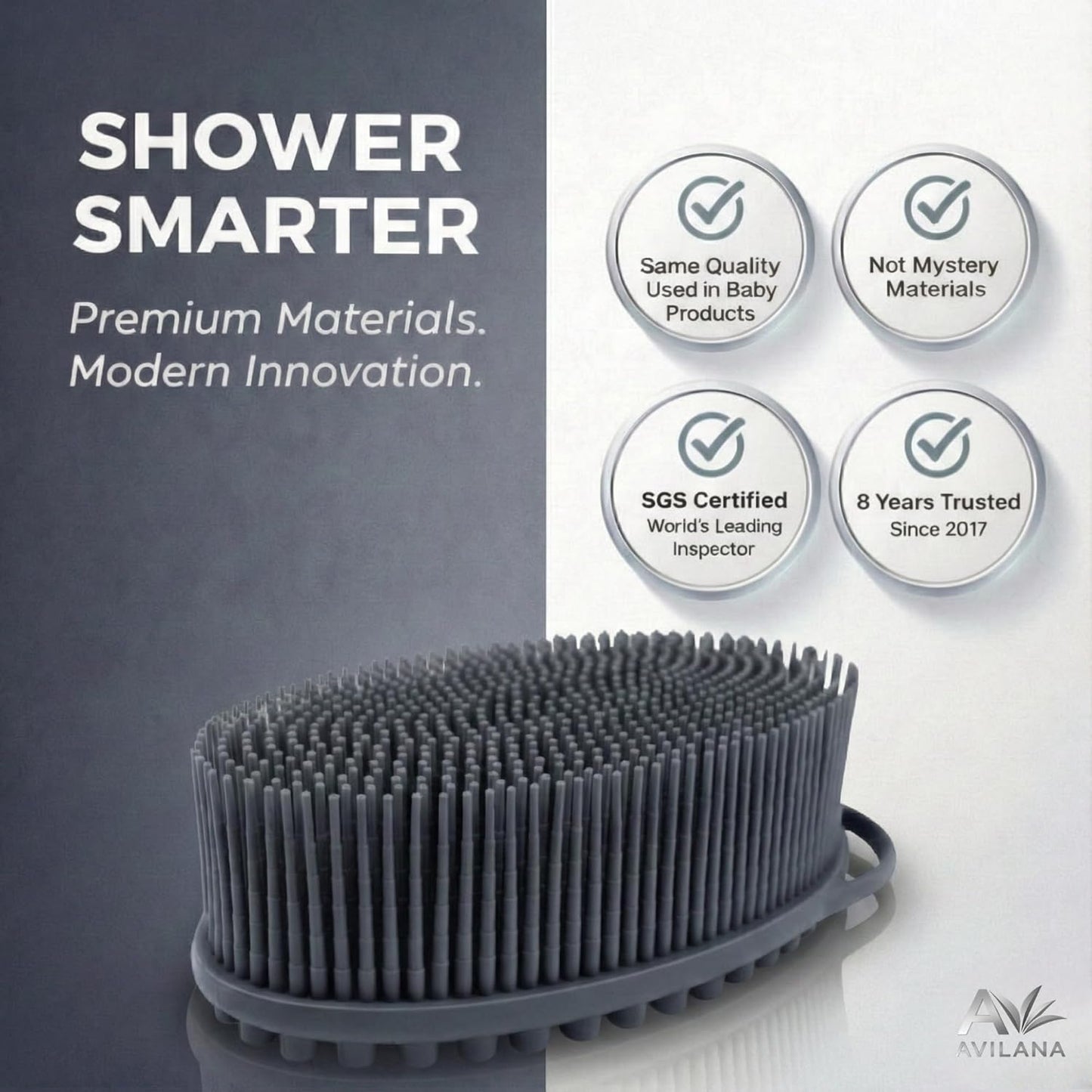 Avilana Premium Silicone Body Scrubber - Trusted Since 2017 - SGS Certified Food Grade Dual Sided Bath Brush, Quick-Dry Exfoliating Loofah Alternative, Massage Brush Sensitive Skin Women Men