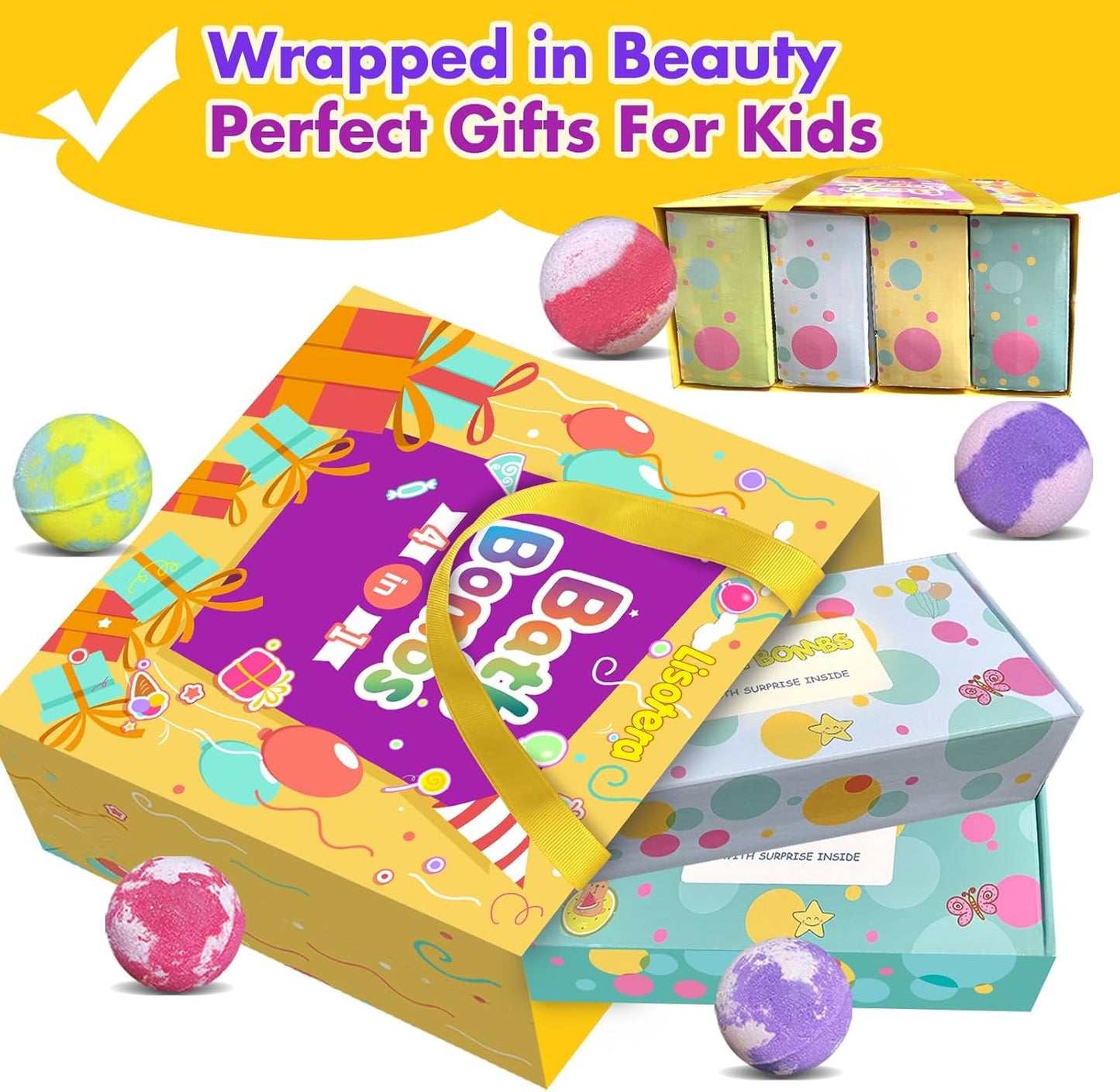 Bath Bombs for Kids with Surprise Inside, 32 Pack Kids Bath Bombs with Land & Sea Animal Toys, Girls Boys Easter Gifts, Handmade Fizzy Bubble Children Bath Ball Gift Easter Basket Stuffers, Birthday