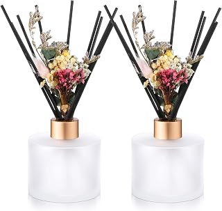 Rtteri 2 Reed Diffuser Sets Flower Oil Diffuser Sticks with Refill Empty 5oz Bottles Scent Glass for Fragrance Home Bathroom Gifts, Oil Not Included(Frosted Color)