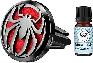 Wild Essentials Black Chromme Spider Car Vent Diffuser Kit – 316L Stainless Steel Locket, Rubber-Coated 4-Way Clip, 8 Color Pads (22mm), 25mm – Includes Inner Calm (1 x 10ml)
