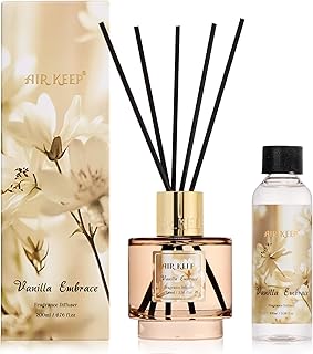 Airkeep Reed Diffuser Set with Refill & 8 Reed Sticks, 6.96 fl oz Vanilla Embrace Home Fragrance, Long Lasting Aromatherapy Diffuser for Bedroom, Bathroom & Living Room