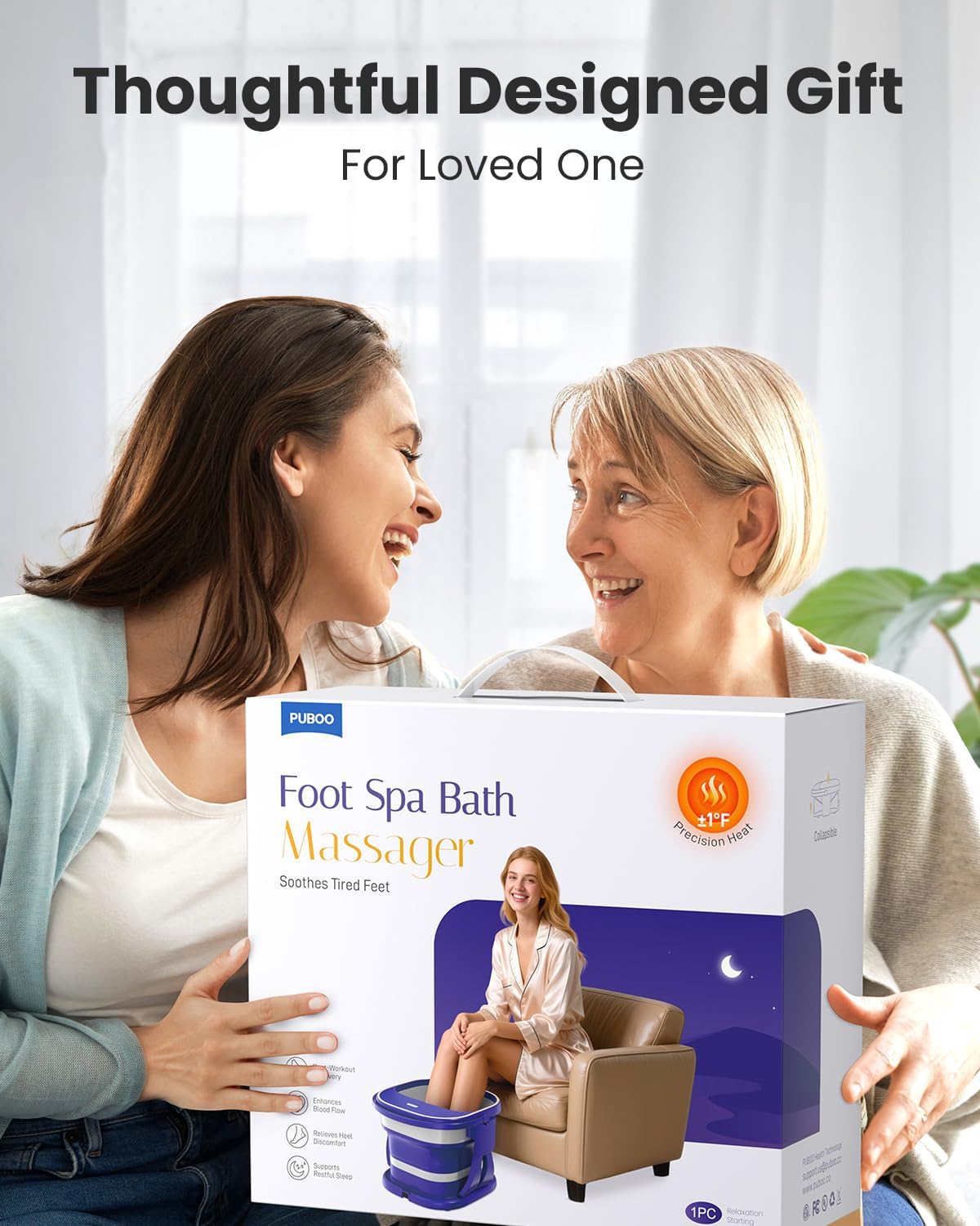 Puboo Collapsible Foot Spa Bath Massager with Heat, 95-115°F Precise Temp Control, Motorized Massage Rollers, Heated Foot Bath Soak Tub, Fits up to US Men’s Size 11 / Women’s Size 12.5