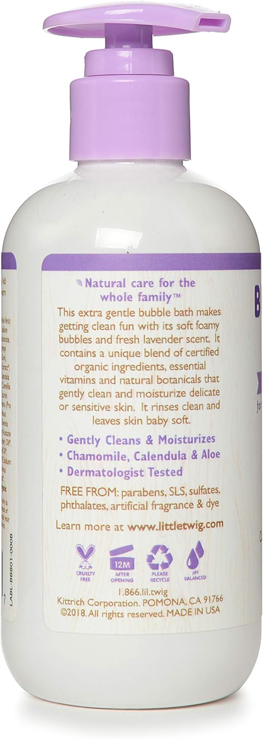 Little Twig Bubble Bath, Baby Bath Essential with Natural Plant Derived Formula, Vegan, Gluten-Free, Paraben-Free, Calming Lavender Scent, 8.5 fl. oz.