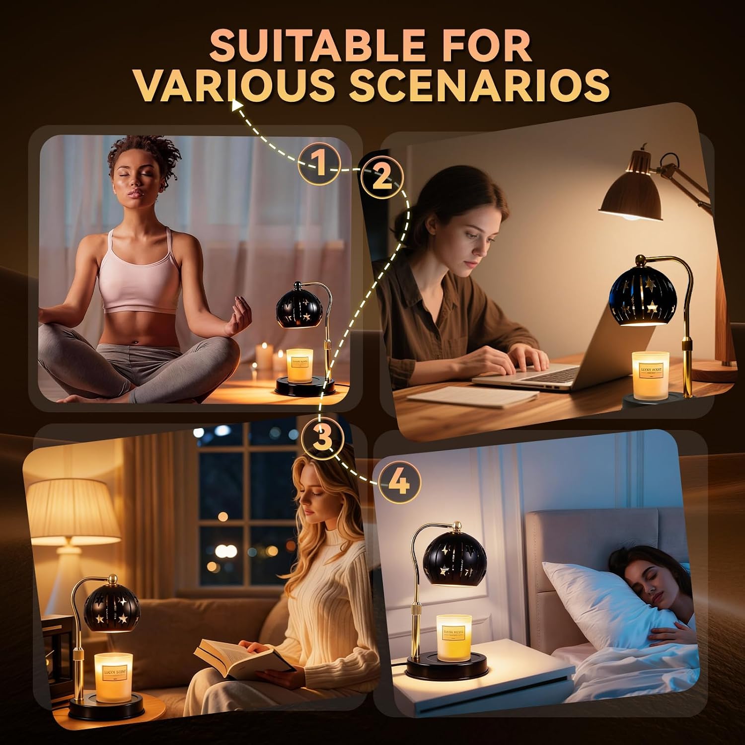 Electric Candle Warmer Lamp with Timer & Dimmer for Bedroom（Candle Not Included, Height Adjustable Candle Warmer with 2 Bulbs, Compatible with Many Sizes Candles, Warming Home Decor Gifts (Star)