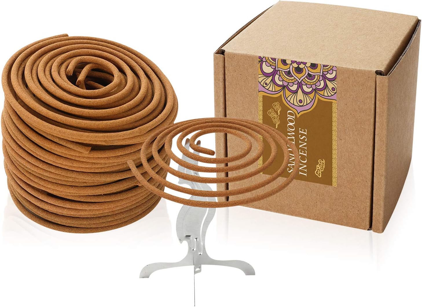 Sandalwood Coils Incense Floral Fragrance Spiral Incense for Home Decoration Holder Burner (Sandalwood)