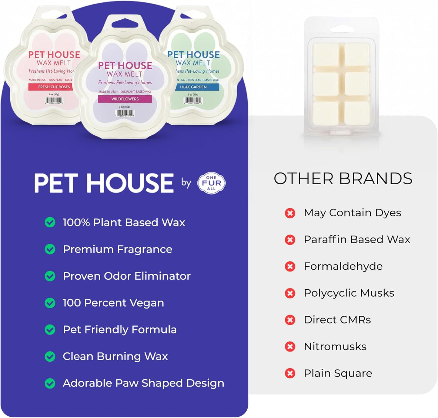 One Fur All Pet House Scented Wax Melts Natural, Plant Based Soy Wax Melts for Pet Odor, Long Lasting Fragrance for Fresh Smelling Homes, Sea Salt & Citrus Pack of 2