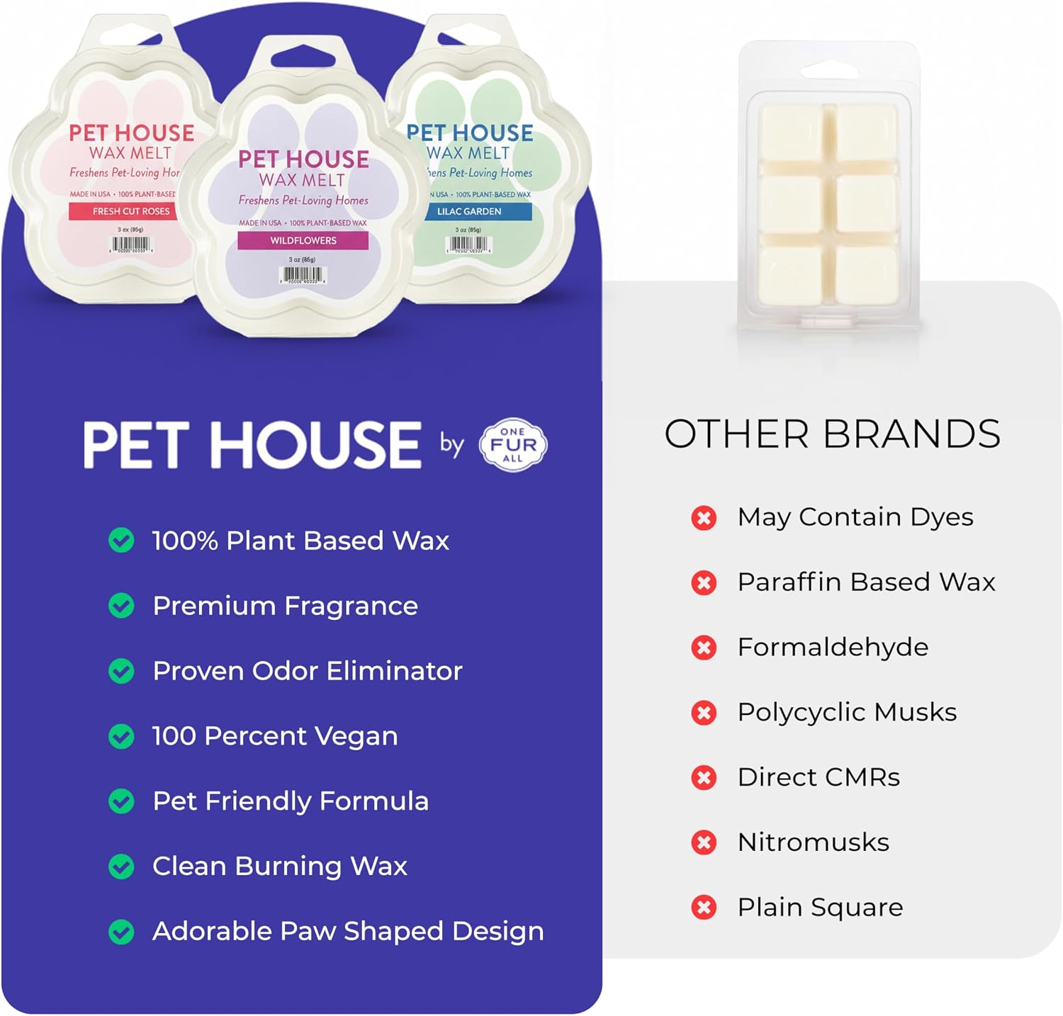 One Fur All Pet House Scented Wax Melts Natural, Plant Based Soy Wax Melts for Pet Odor, Long Lasting Fragrance for Fresh Smelling Homes, Sea Salt & Citrus Pack of 2