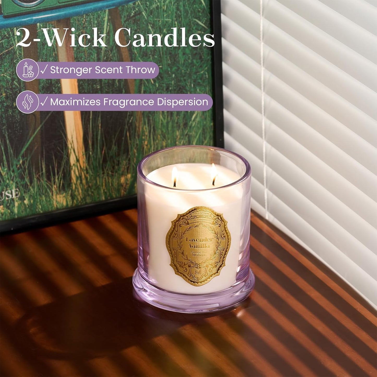 M&SENSE Lavender Vanilla Candles for Home Scented, 2 Wick 12.7oz Soy Wax Candles Non Toxic,70 Hours Long Burning,Non Toxic Candles Gift for Stress Relief, Meditation, Yoga