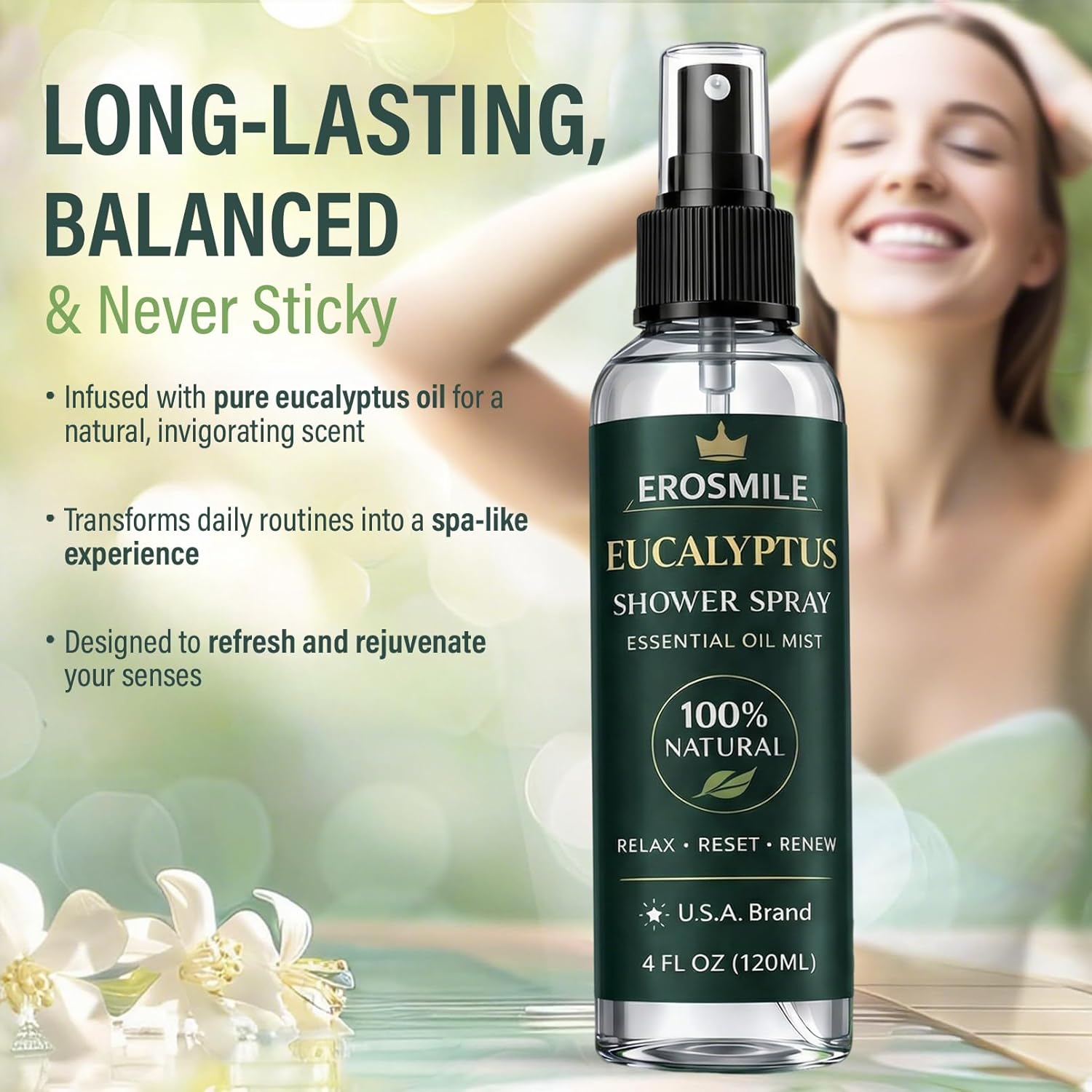 Eucalyptus Shower Spray, Pure Eucalyptus Oil Shower Mist - Sauna and Spa Steam Room Spray, At Home Spa Experience - 6.76 oz