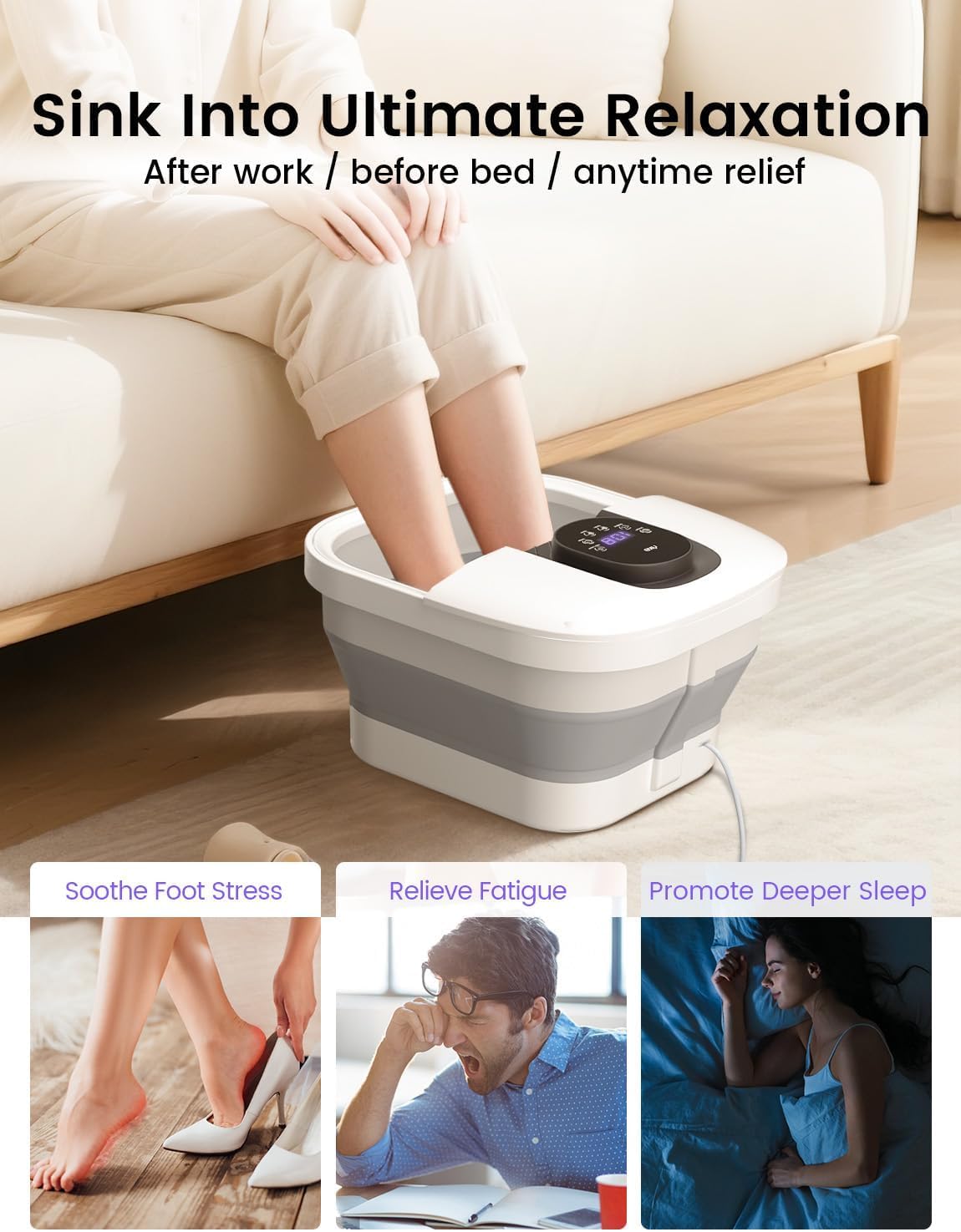 RIKE Collapsible Foot Spa with Fast PTC Heating and Massage, 14 Temp Control Precise Heated Foot Bath, Smart Digital Touch Screen & Ambient Light, Space-Saving Design,2026 Fathers Day Gift for Men