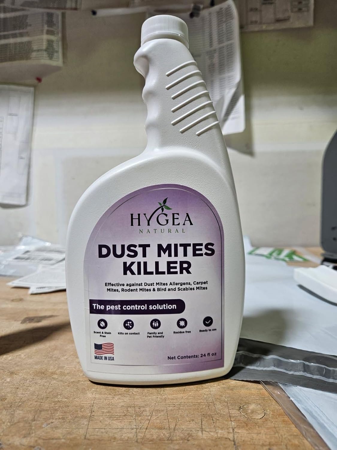 Hygea Natural Dust Mite Killer Spray - Eliminates Dust, Carpet, Rodent, Bird, Mites - Safe for Home, Children, Pets, Bedding & Furniture, 24 oz, Unscented