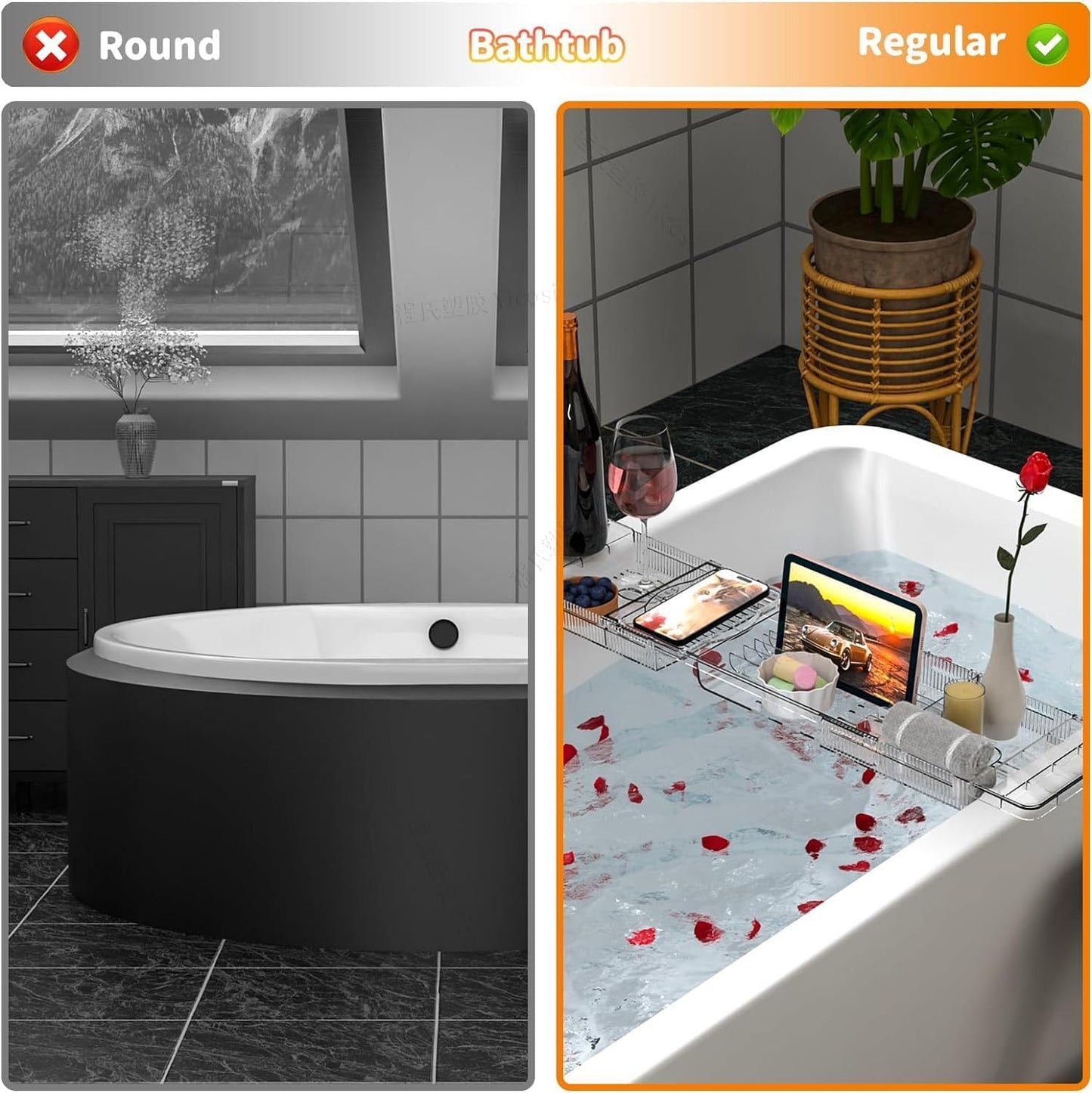 Expandable Bathtub Trays for Tub,Acrylic Bath Shelf Over Tub,with Non-Slip Design iPad Holder for Books Phone，Suitable for Bathtubs with an Internal Width of up to 28 Inch
