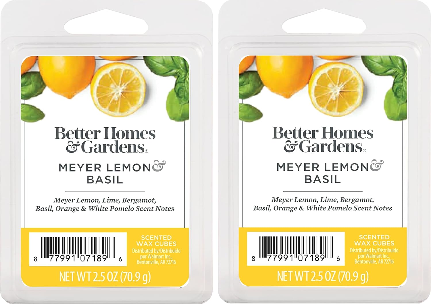 Better Homes and Gardens Scented Wax Cubes 2.5oz 2-Pack (Meyer Lemon Basil)