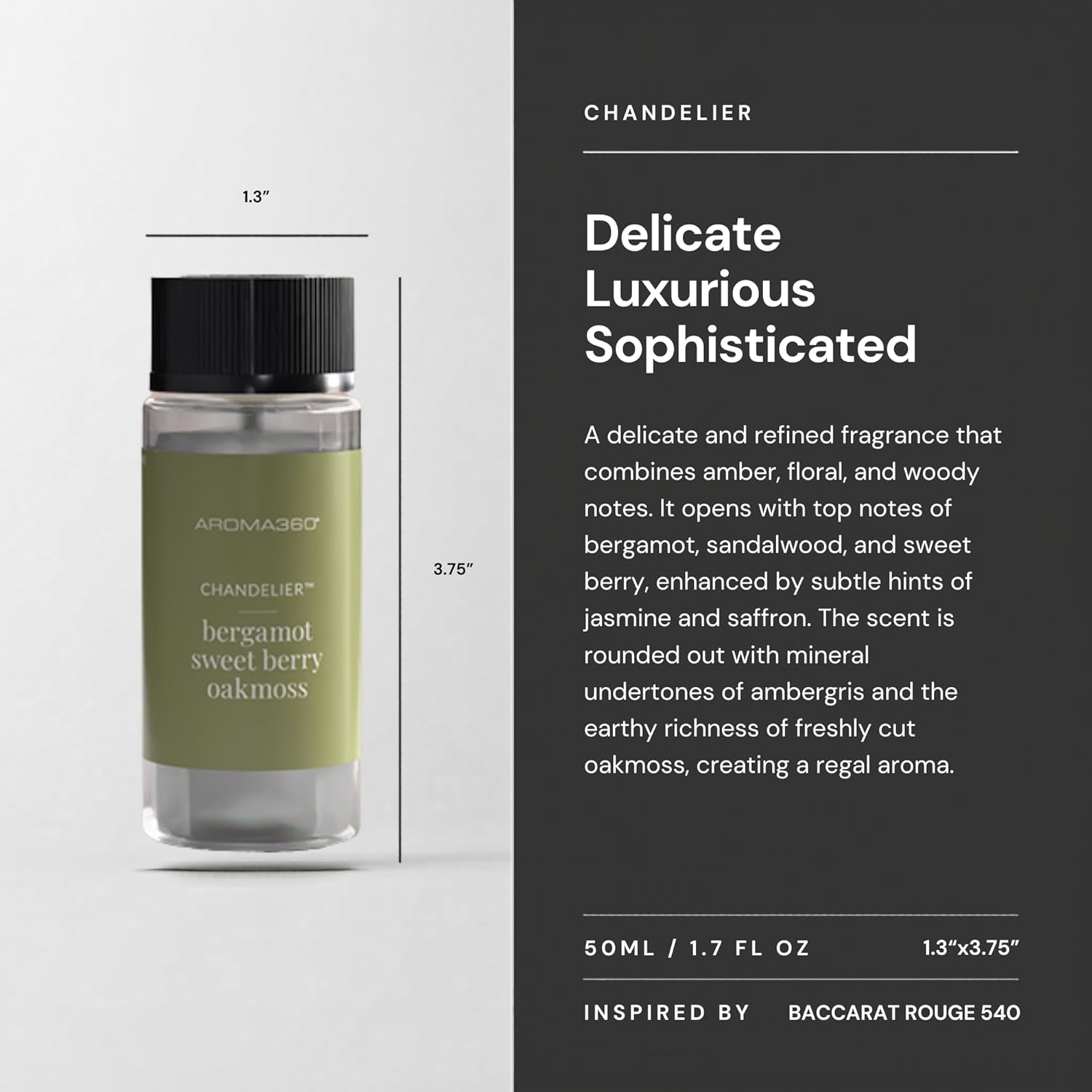 Aroma360 - Chandelier Fragrance Oil Blend | Hotel Inspired for Luxury Essential Oil Diffusers | Aromatherapy Scent Diffuser Oil | Bergamot, Woodsy Sandalwood, and Flirtatious Saffron - 50ML