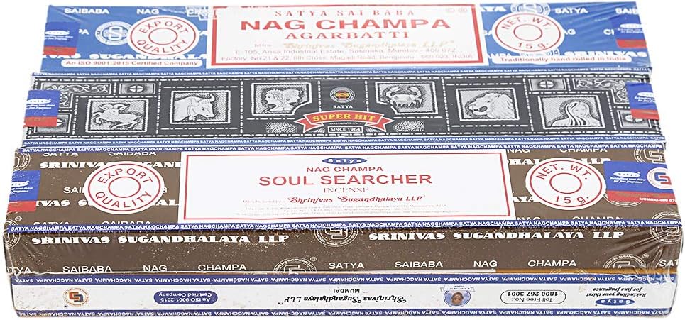 Satya - Set of 6 - Nag Champa, Super Hit,Path Breaker,Soul Searcher, Sandalwood, Californian White Sage 15 Grams