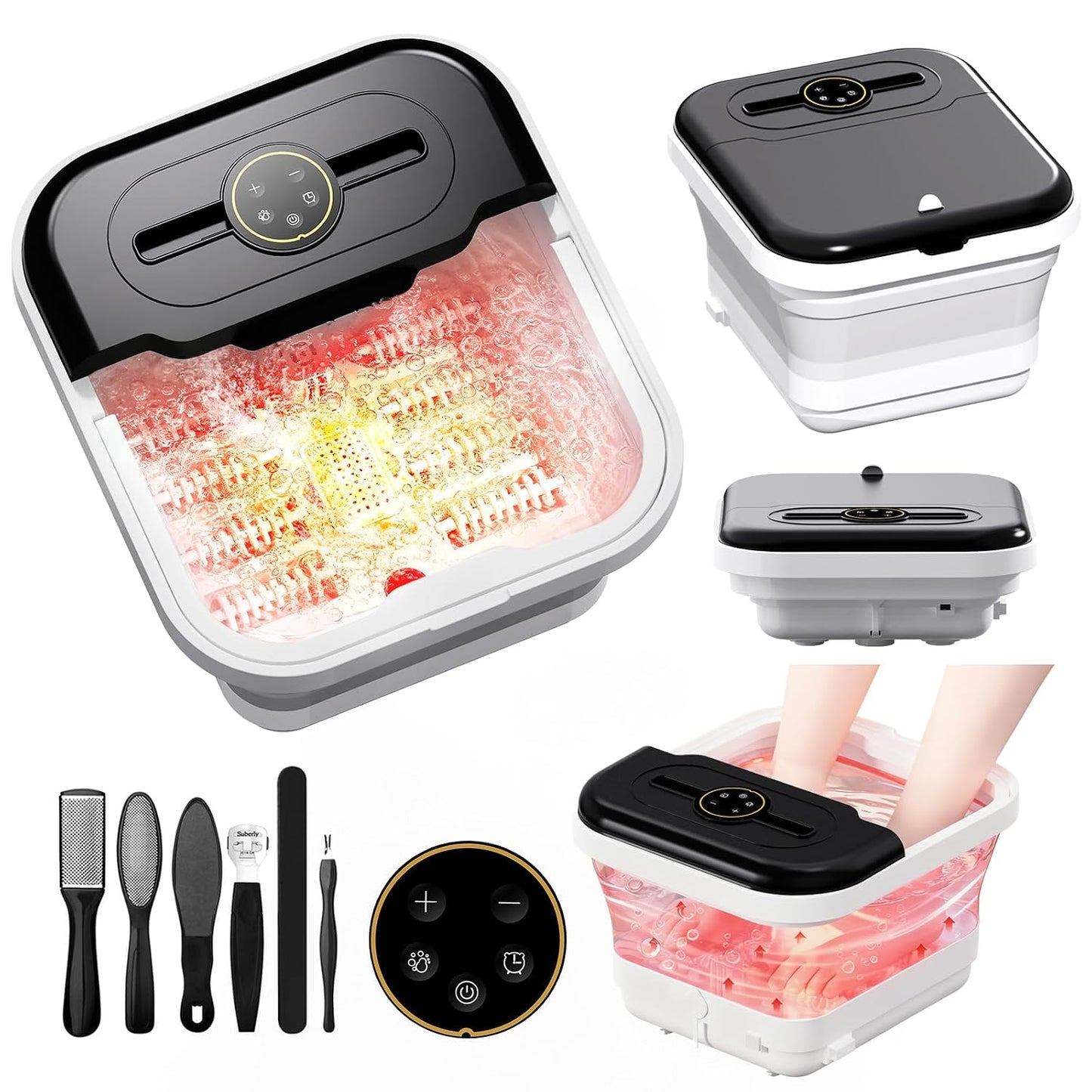 Pedicure Foot Spa with Heat, Bubble Jet, Temperature Control & Timer, collapsible foot spa Massager with Remote Control and 8 Shiatsu Massage Rollers,Pedicure Tools for Feet,Foot Bath Soak Tub