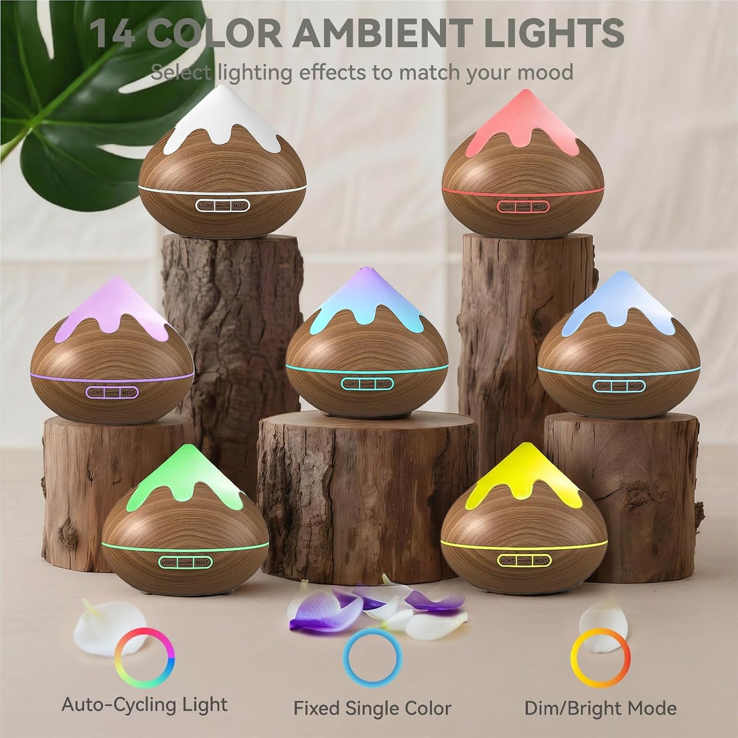500ML Essential Oil Diffuser, Ultrasonic Aromatherapy Diffuser with Remote Control, Air Diffusers for Home Office Room, Fragrance Aroma Diffuser with 7 Color LED & 2 Mist Mode, Mocha Brown