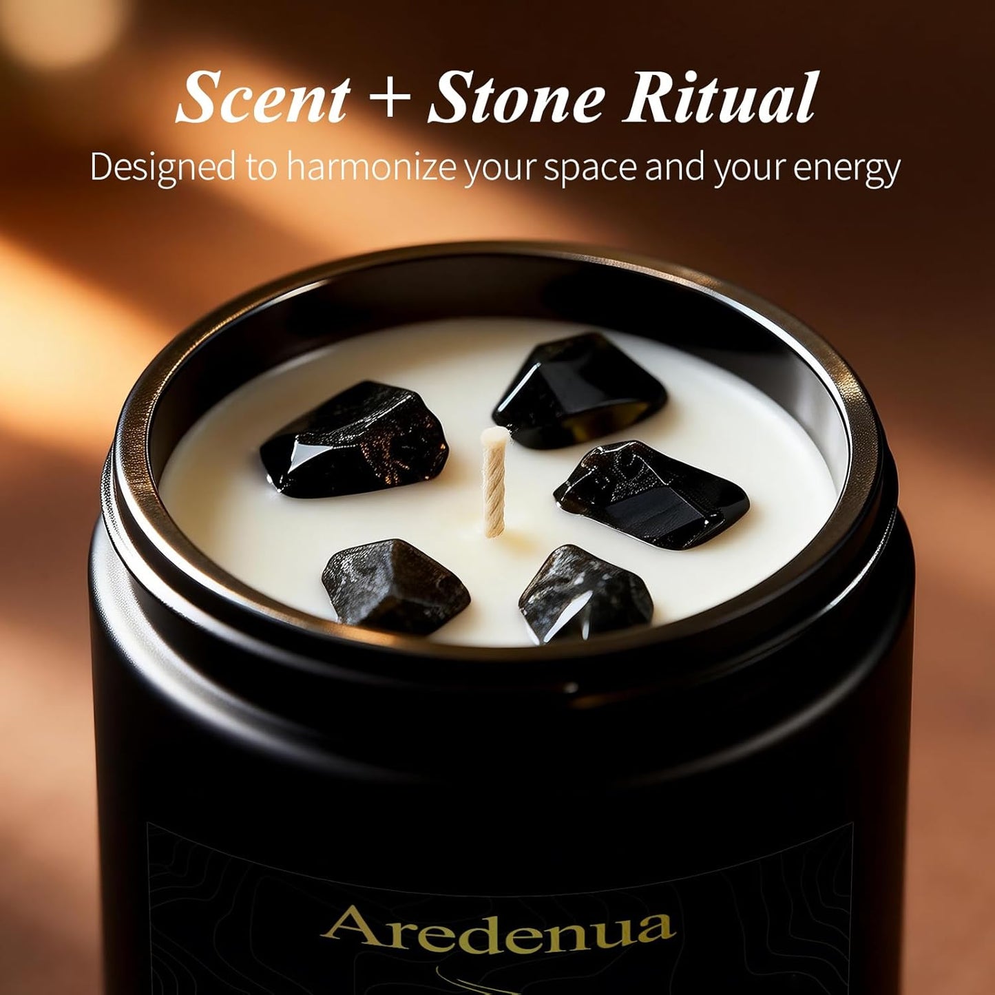 Scented Candle with Crystal for Emotional Protection and Grounding - Cedarwood Aromatherapy Candle with Obsidian Healing Crystals, Natural Soy Wax 7oz, Strength Gift for Women Men