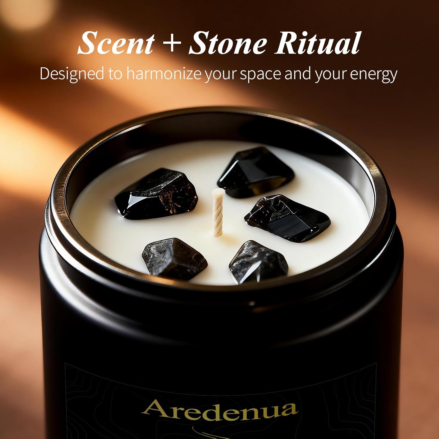Scented Candle with Crystal for Emotional Protection and Grounding - Cedarwood Aromatherapy Candle with Obsidian Healing Crystals, Natural Soy Wax 7oz, Strength Gift for Women Men
