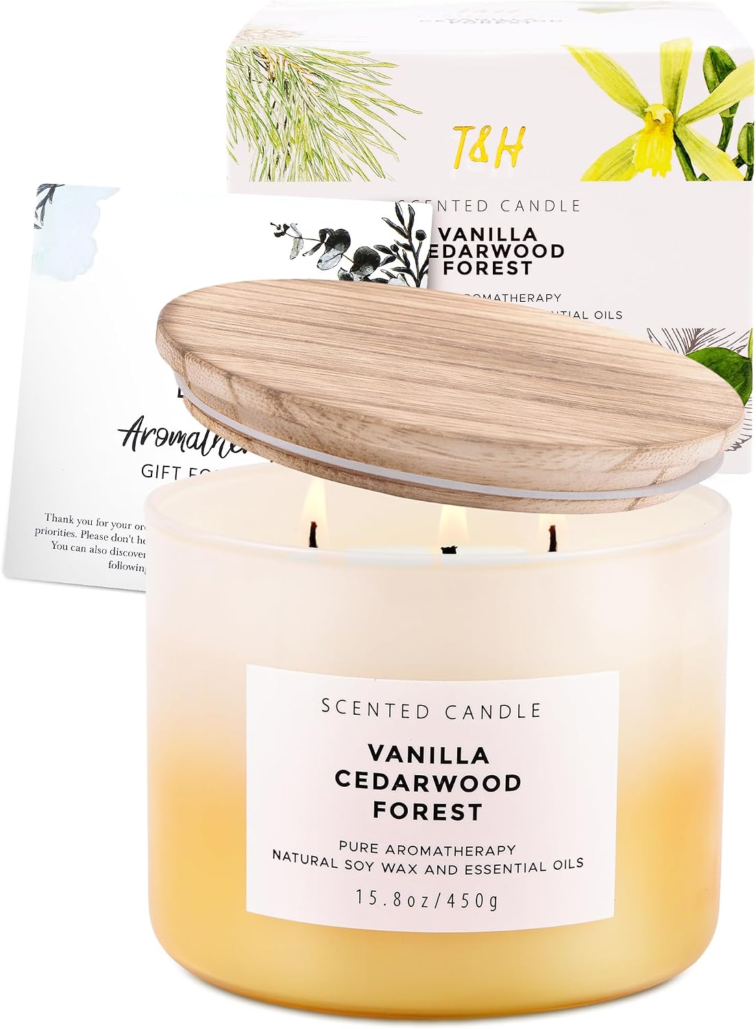 Vanilla Cedarwood Forest Candle | 3-Wick Large Scented Soy Candles 15.8 oz | Aromatherapy Vanilla Candle for Women & Men | Warm Woody Cozy Home Scent | Long Lasting Clean Burn