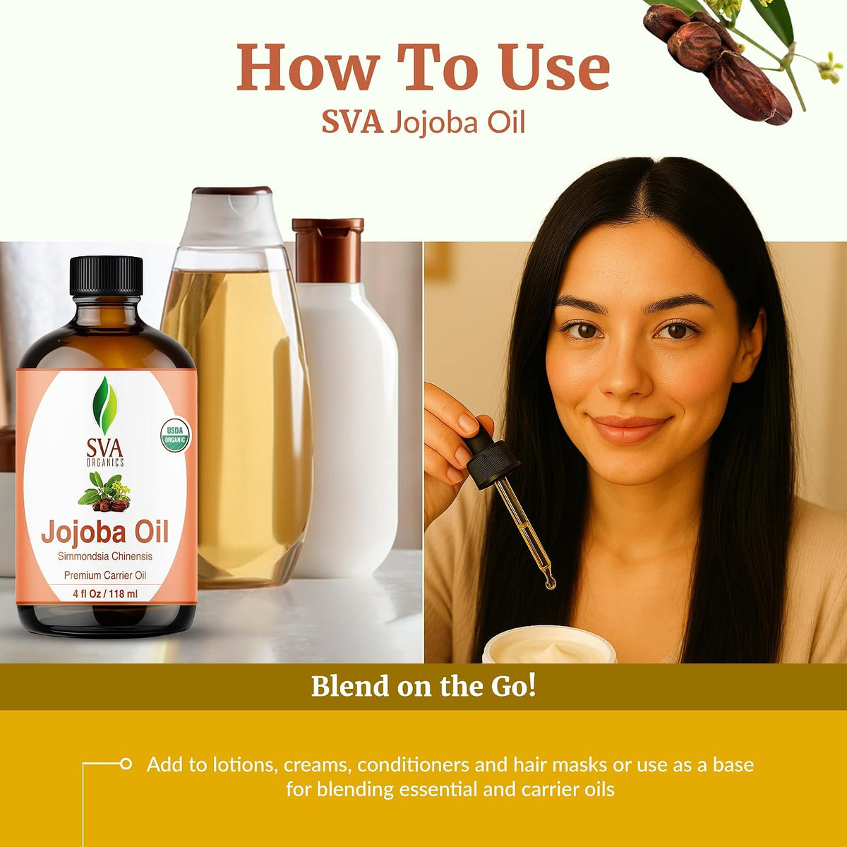 SVA Organic Jojoba Seed Carrier Oil with Dropper, 4 Fl Oz (118 ml)