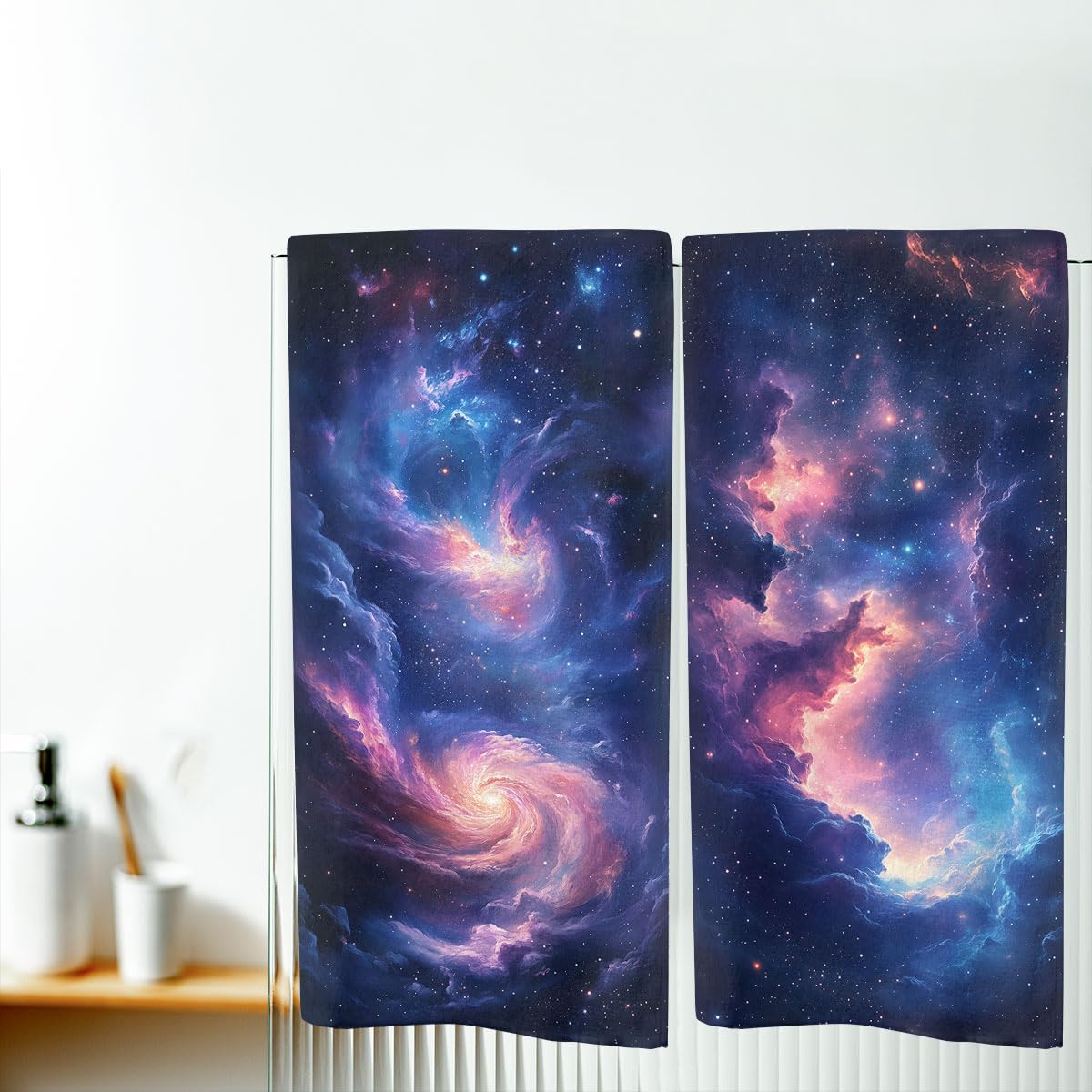 Galaxy Bath Hand Towels Set of 2 Absorbent Nebula Space Universe Purple Vortex Decorative Hand Towels Set for Bathroom Gym Hotel Spa Bathroom Hand Towels Gifts for Women Man 14x28 Inch