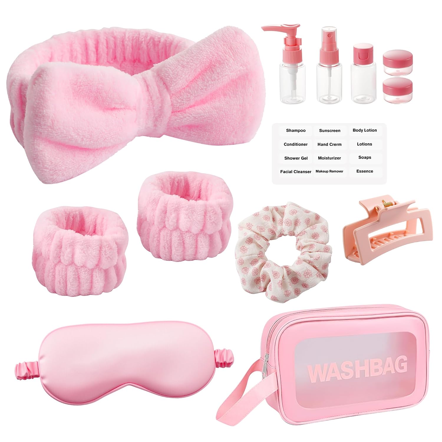 CWJCYTNSN 12PCS Spa Headband for Washing Face Wristband Set, Girls Pink Makeup Skincare Headbands for Spa Day, Soft Hair Accessories for Women Gifts
