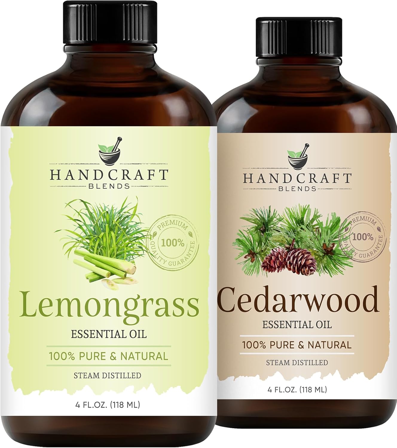 Handcraft Blends Earthy Citrus Set: Cedarwood and Lemongrass Essential Oils – (2 x 4 Fl Oz) – 100% Pure & Natural – for Diffuser, Aromatherapy, and DIY Projects