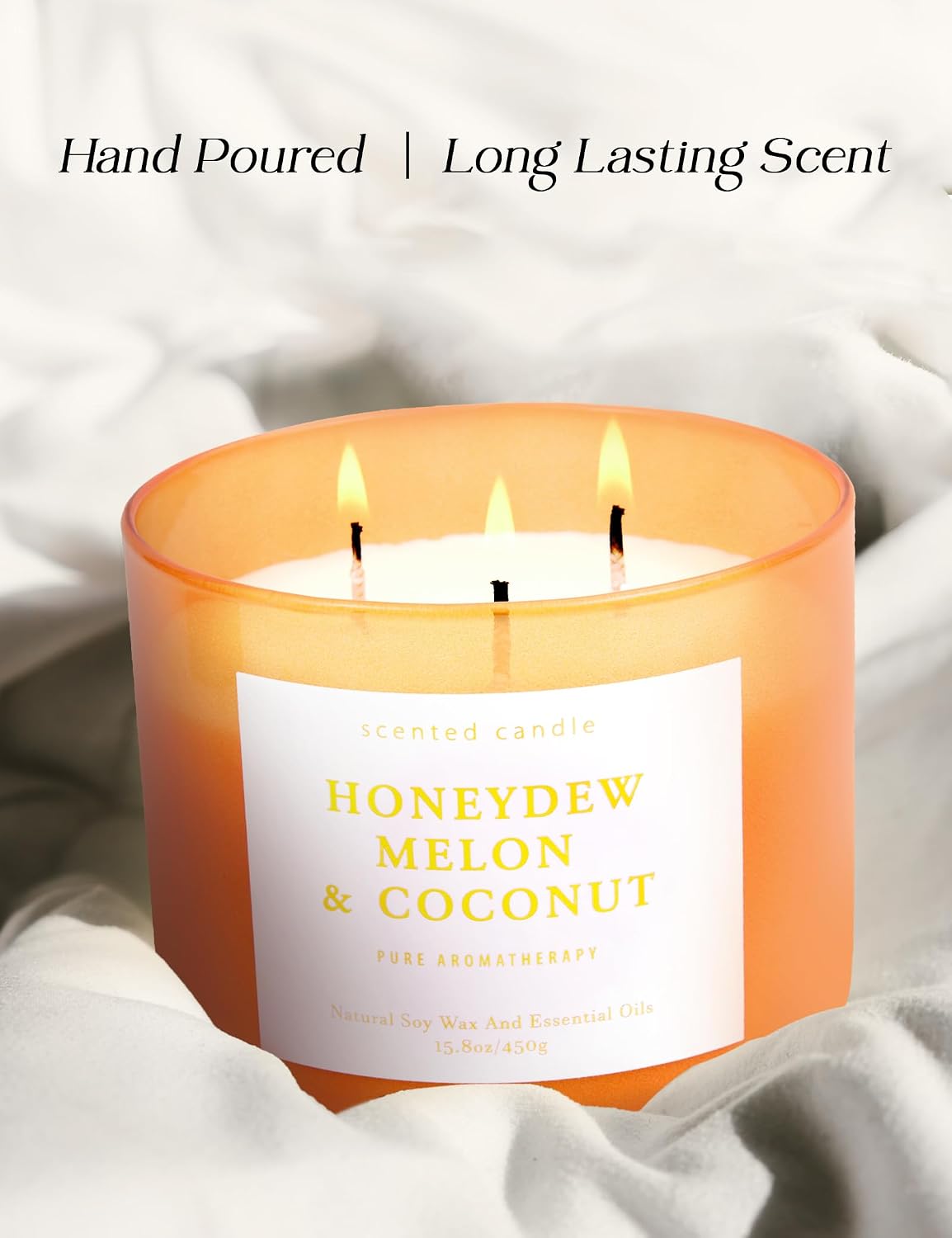 Honeydew Melon Coconut 3-Wick Soy Candle | 15.8 oz Large Scented Candle for Home | Clean Burn Long Lasting | Fresh Melon Coconut Scent | Gift Ready