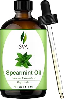 SVA Spearmint Essential Oil 4 Oz with Dropper 100% Pure Natural Undiluted Premium Therapeutic Grade Oil for Diffuser, Aromatherapy, Face, Body & Hair Care