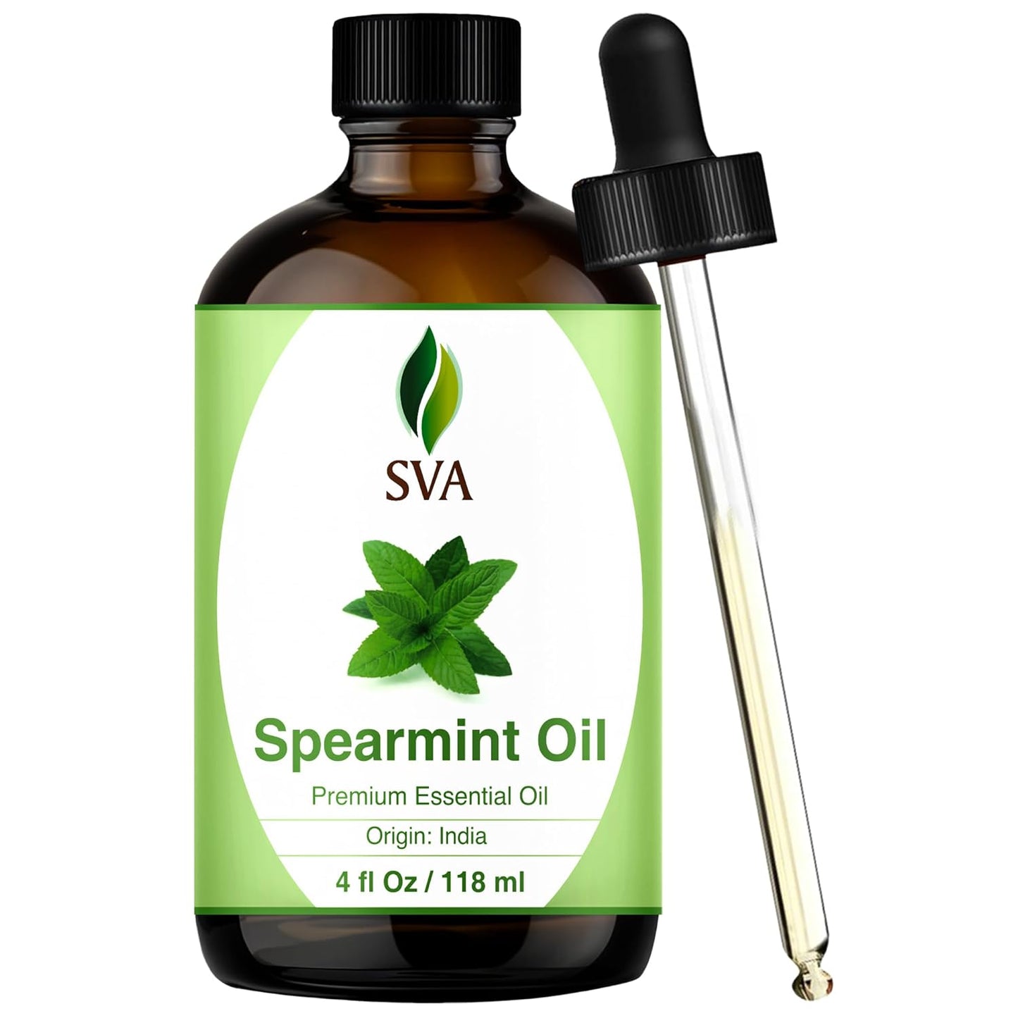 SVA Spearmint Essential Oil 4 Oz with Dropper 100% Pure Natural Undiluted Premium Therapeutic Grade Oil for Diffuser, Aromatherapy, Face, Body & Hair Care