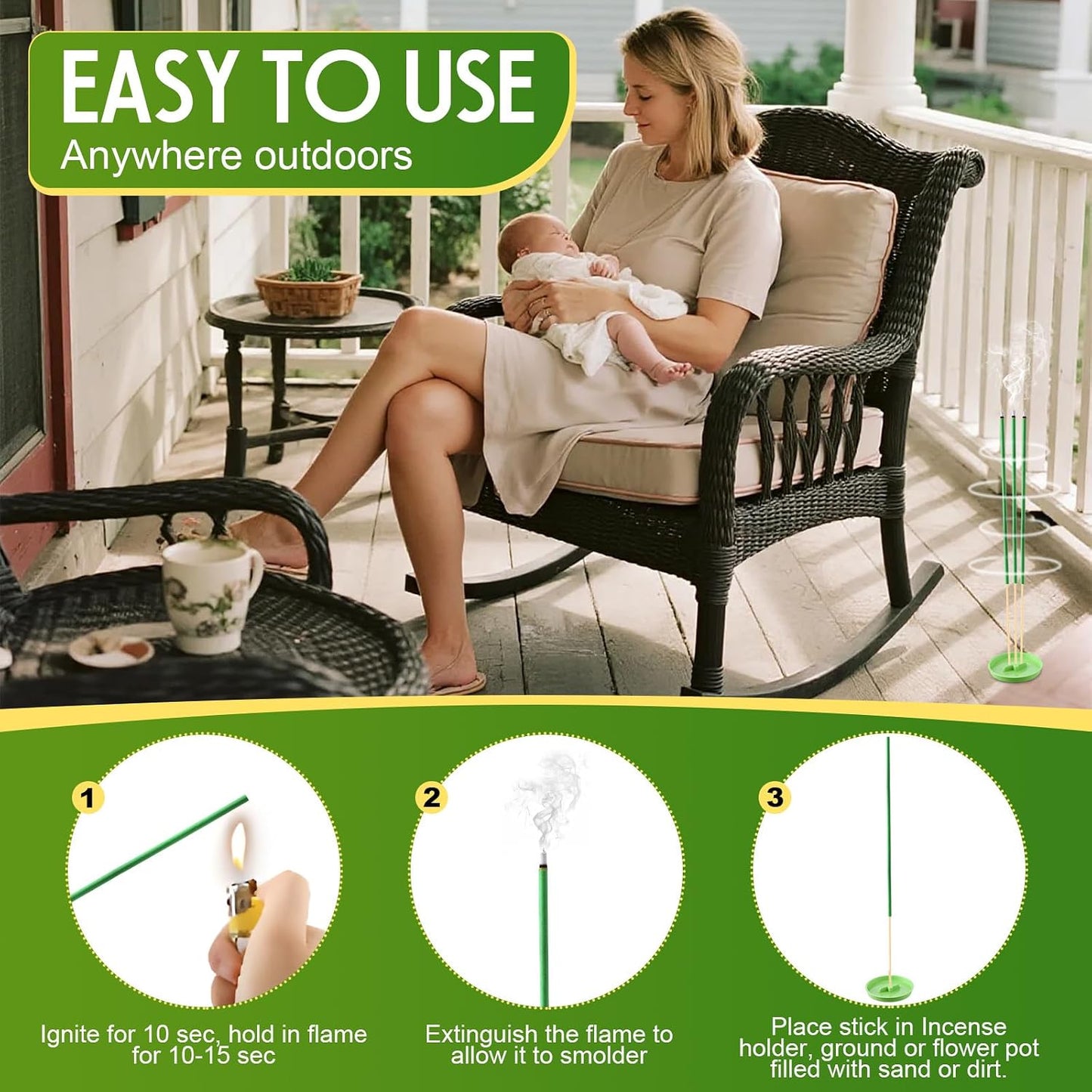Qualirey 90 Pcs Mosquito Repellent Citronella Incense Sticks, Thin Citronella Incense Sticks Outdoor Made from Natural Plant, for Backyard, Travel, Camping, Patio