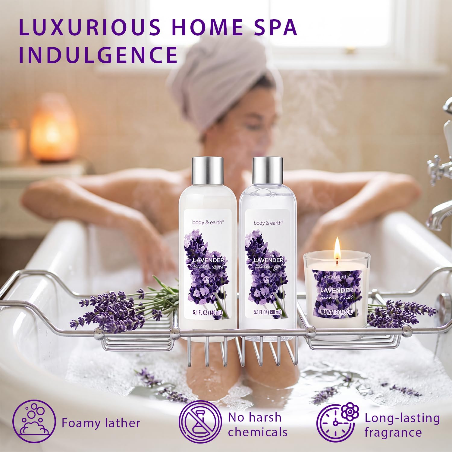 Gift Set for Women Body & Earth Gifts Set Lavender Gift Baskets For Women Bath Sets with Bubble Bath Body Lotion Scented Candle Mother‘s Day Gifts for mom