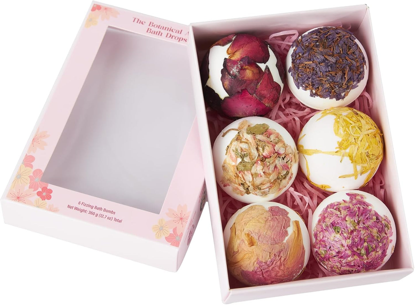 Botanical Abbey Bath Drops, 6 Count, 60g Each,Rose, Phoenix Flower, Violet, Jasmine, Chamomile, Sakura Scents, Luxury Bath Bombs with Shea Butter & Cocoa Butter | RUBY VIBE CO