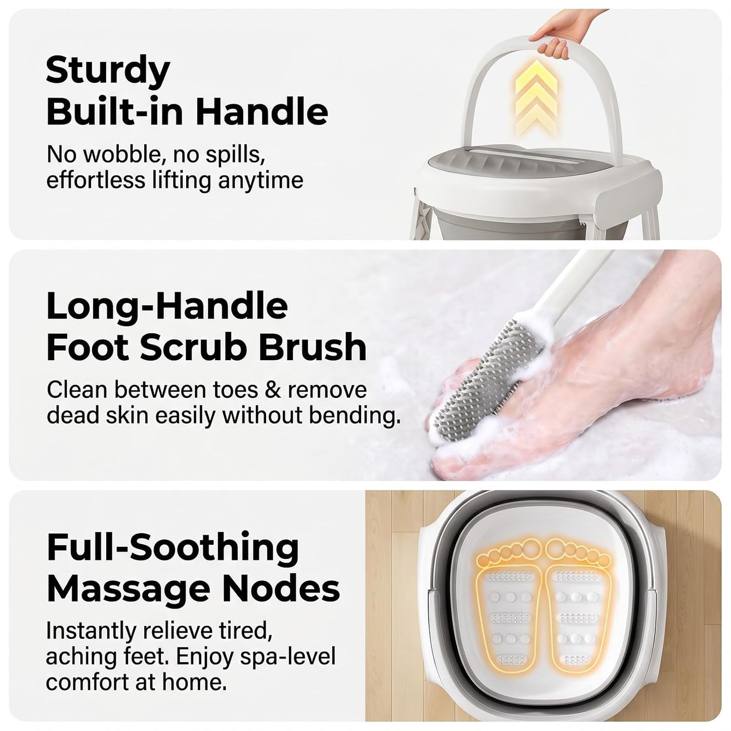 Collapsible Foot Bath Tub with Long Handle Foot Brush, Foldable Foot Soaking Tub with Insulated Lid & Sturdy Support Frame, Pedicure Foot Spa Basin for Men Women Home Travel (Gray)