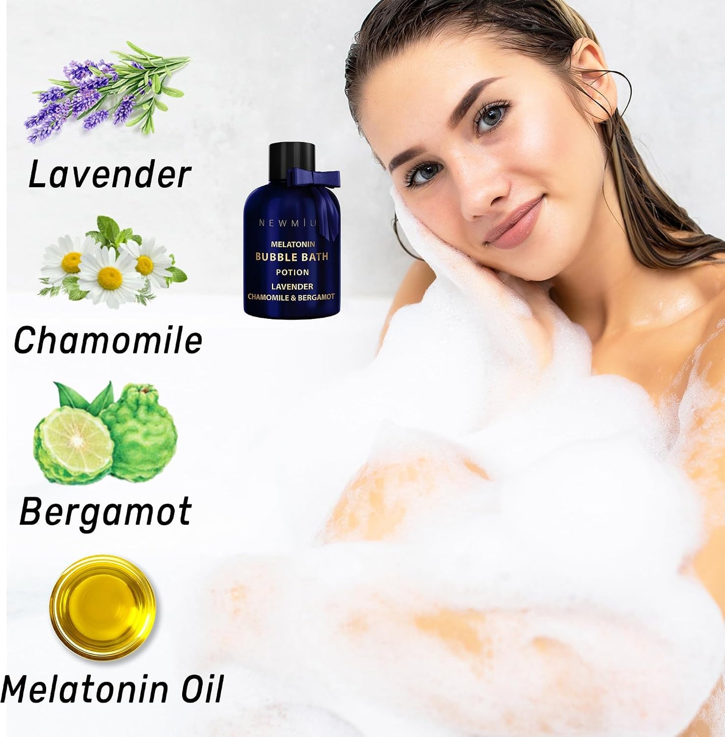 Deep Sleep Melatonin Bubble Bath - Long Lasting Foaming Bubbles - Moisturizing - Lavender Chamomile Bergamot - Relaxing Stress Relief - Calming Self Care Spa Gift for Birthday Christmas