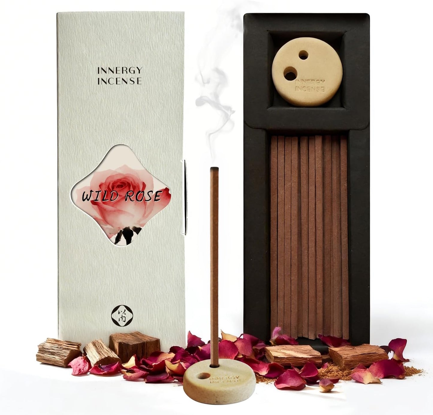 Innergy Rose Square Incense Sticks, No Bamboo Core, 50 Count | 100% natural, no synthetic fragrance or dyes, rose with sandalwood and agarwood, subtle floral-wood, daily ritual
