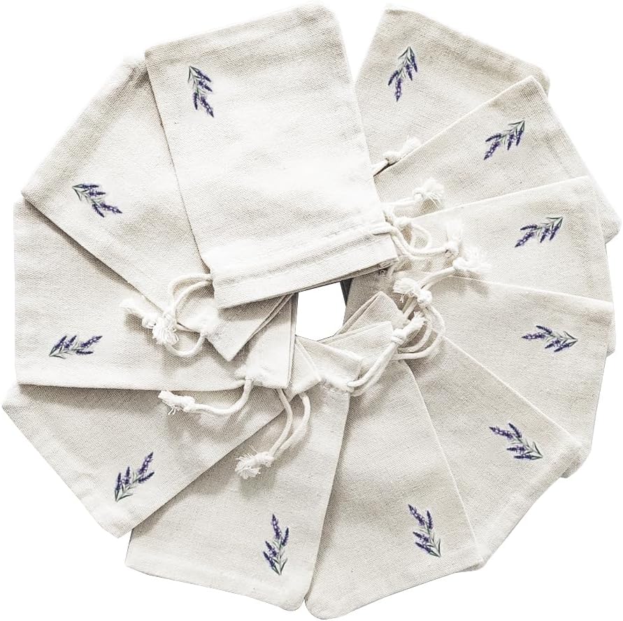 Daclubmenxy 20 PCS Lavender Bags, lavender sachets, Sachet Empty Bag, Drawer Sachets, with Drawstring Cotton Pouch for Filling Spice Jewellery Wedding Clothes Storage (Off-White, 4x6 in)